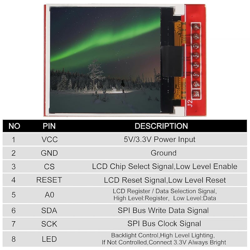 XIITIA 2pcs 1.44" SPI TFT LCD Display Screen Module ST7735 128x128 TFT LCD Screen Shield 3.3V RGB 65K 4-Wire for Arduino - Image 5